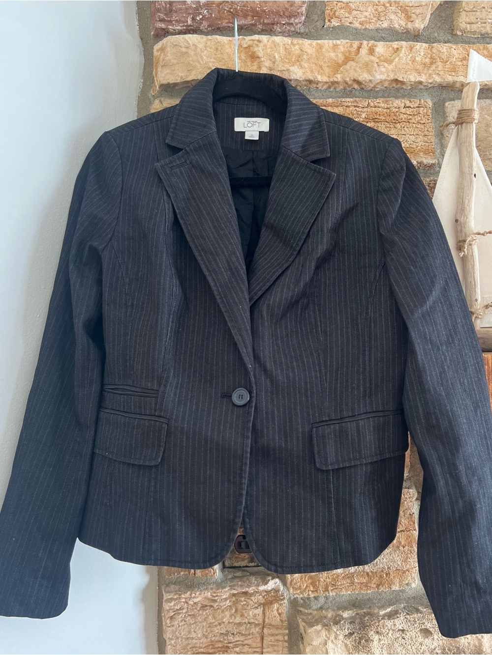 LOFT Charcoal Pinstripe Notch-Lapel Blazer